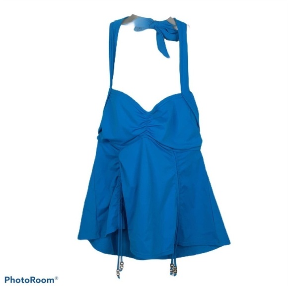 Ellos Solid blue halter tankini top - Picture 5 of 8